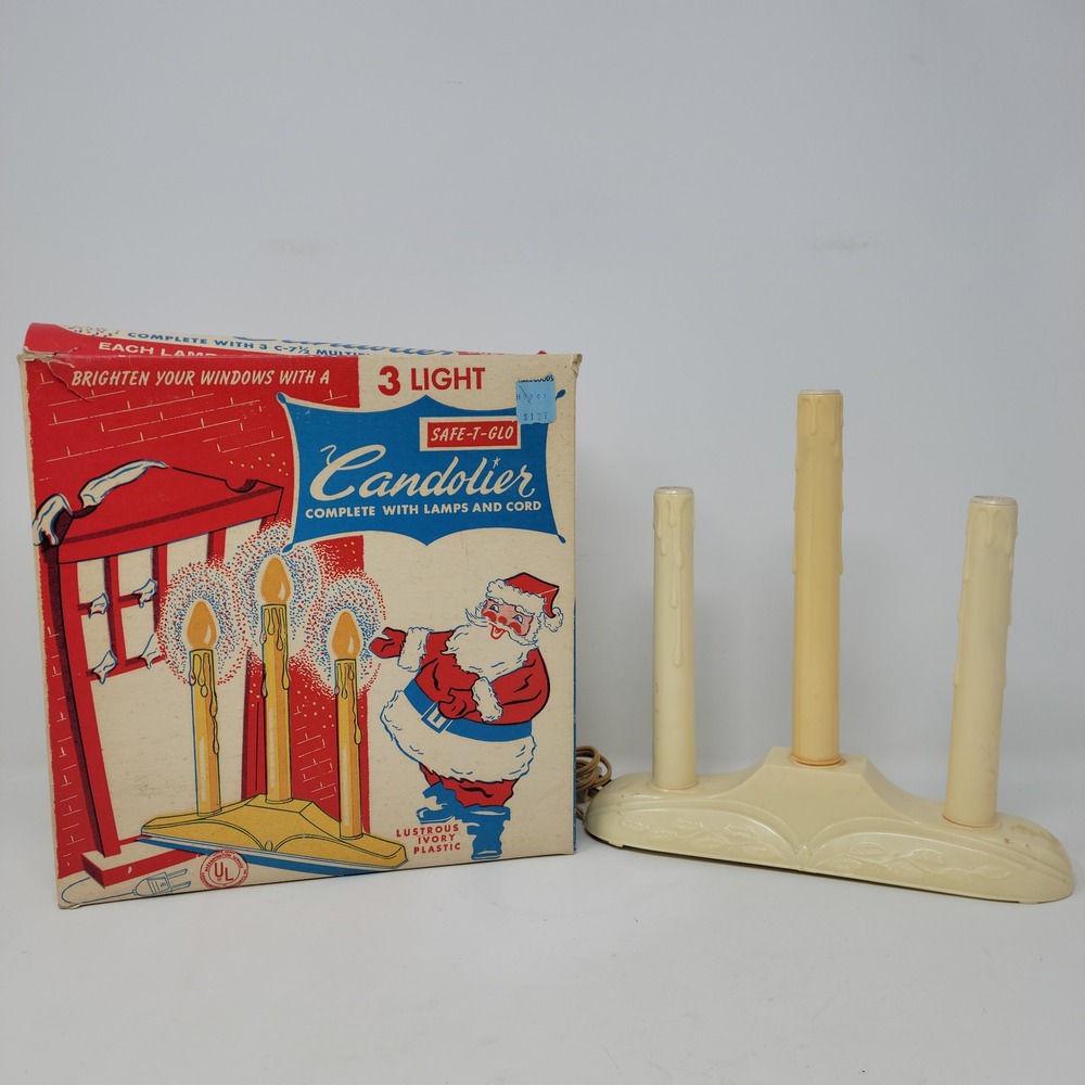 Vintage Safe T‎ Glo 3 Light Candolier Ivory Plastic Christmas Window Decor